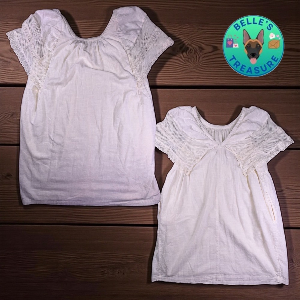 Old Navy Dress Size Medium White Crochet Sleeve Like Linen Airy Cottagecore